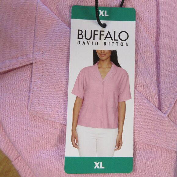 BUFFALO DAVID BITTON Linen Blend Button Front Shirt XL 16 Fidji Pink Blouse NWT - Picture 3 of 9